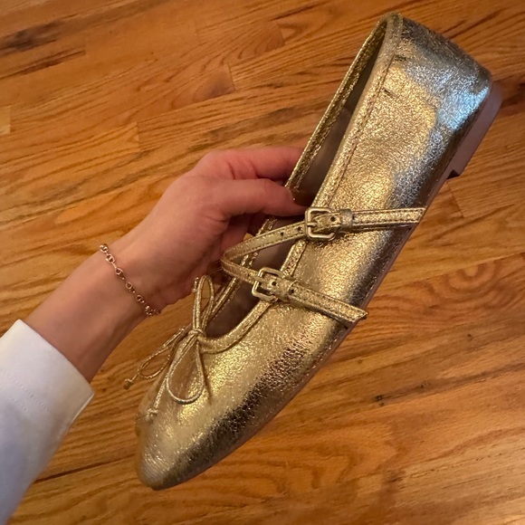 ZARA Gold Ballet Flats Size 38 7.5-8 - Picture 4 of 5